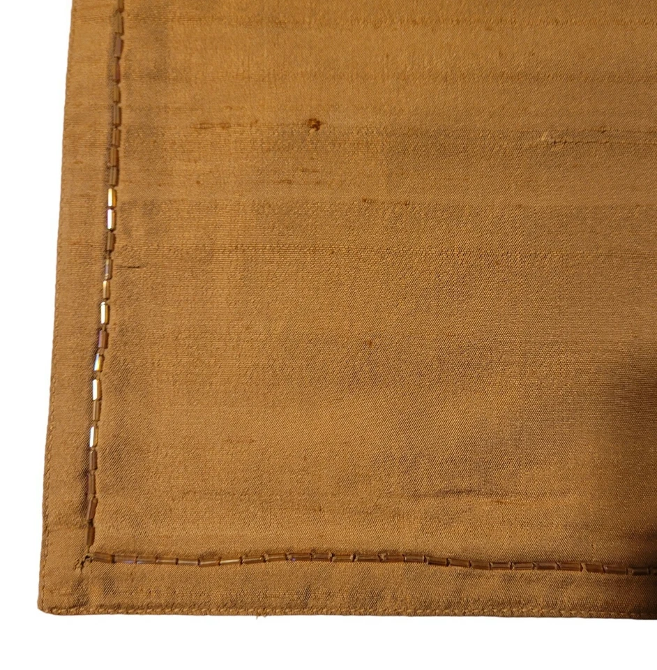 Set of 4 Placemats + 4 Matching Napkins Silk Blend Fabric Beaded Zen Gold EUC - Image 2 of 4