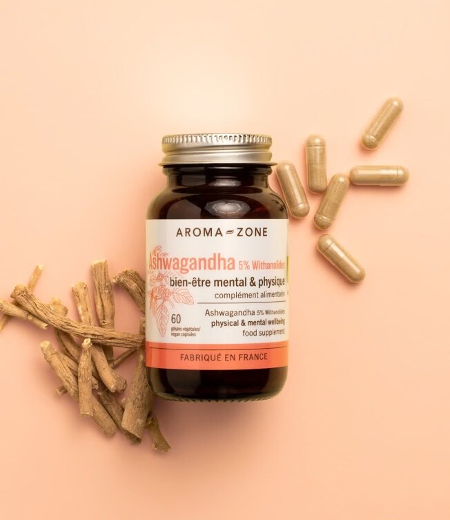 Ashwagandha BIO Aroma-zone 60 gélules pour rester zen au bureau et en examen