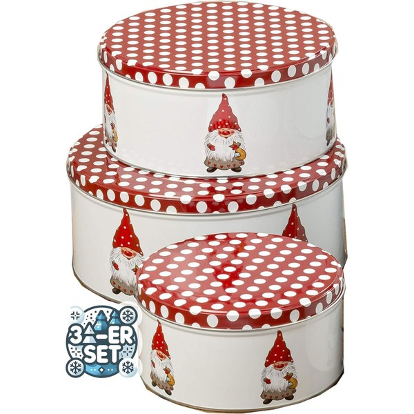 Casajame Keksdose Set 3 Tlg Metall PläTzchendose Rund Dosen Wichtel V3-image