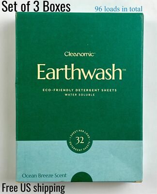 Cleanomic Earthwash Eco-Friendly Detergent Sheets 32 Load Set of 3