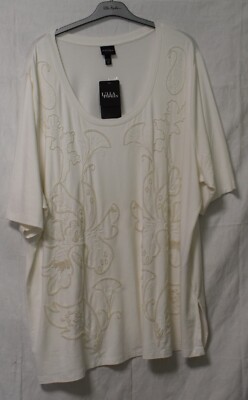Selection by Ulla Popken Shirt Offwhite / edle Perlenstickerei  Gr. 58/60 NEU