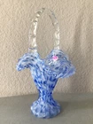 Vintage Fenton Art Glass Vasa Murrhina Blue Mist 11" Handled Basket ~ 1964