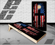 Grunge American Flag Cross 2 Cornhole Boards Bean Bag Toss Game