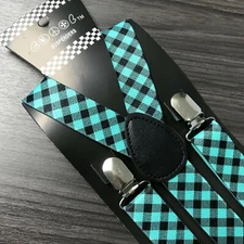Black Mint Blue Plaid Checker Suspender for Adults Men Women Teens Wedding 