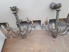 COPPIA LAMPADARI FERRO CON FOGLIE IN LAMIERINO - BRONZATI  PERFETTI -1940 EMILIA