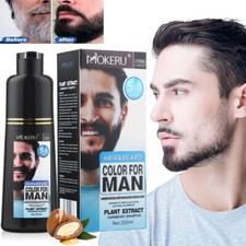 Men 2 in 1 Beard Mustache Natural Hair Color Shampoo Permanent Black Dye 200ml