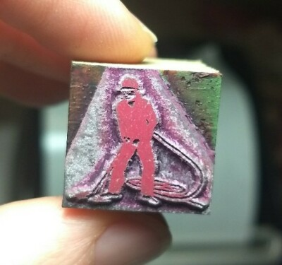 #ad Vintage Letterpress Printing Block Man Using Hose? $12.00