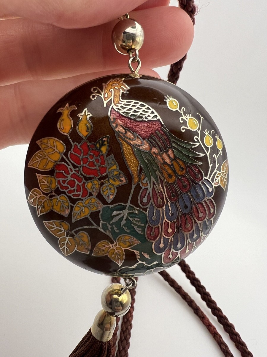 Vintage Japanese Cloisonne Shippo Round Peacock Pendant & Chain Tassel  Necklace | eBay