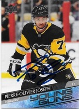 Signed Pierre Olivier Joseph Young Guns 20-21 UD Pittsburgh Penguins Rookie Card. rookie card picture