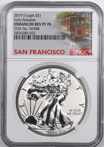 2019S SILVER AMERICAN EAGLE DOLLAR S$1 EARLY RELEASES NGC PF70 ENHANCED PF 06988