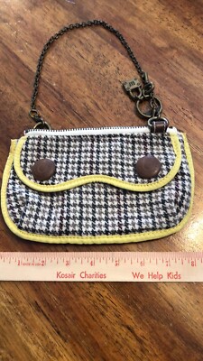 GAP Plaid Handbag with Yellow Trim and a Lock & Key Logo Charm Zipper Pull  EUC