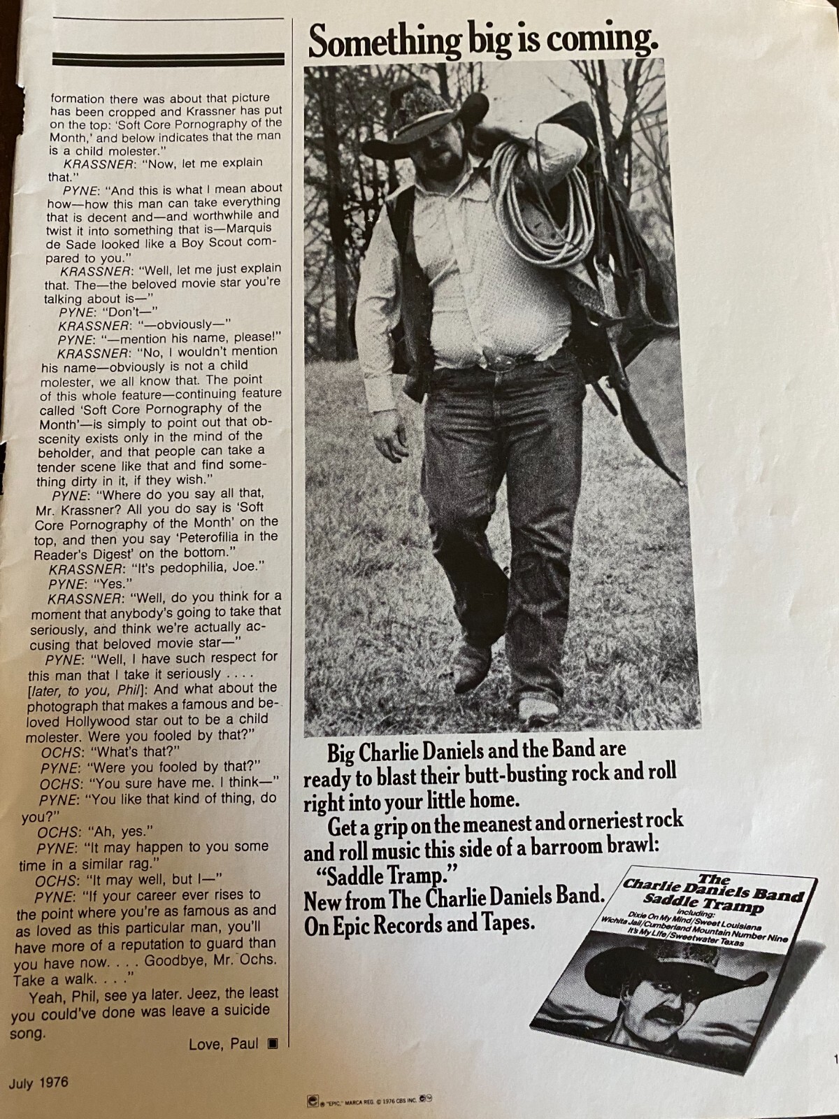 Charlie Daniels Band, Saddle Tramp, Vintage Promotional Ad