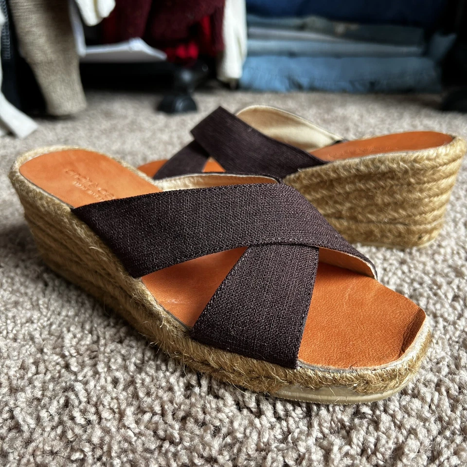 Sandalias Andre Assous Mujer Talla 5 Cruzadas Marrón Cuña Deslizables Foto 2 de 4