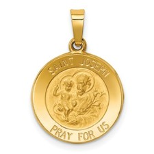 14k Yellow Gold Satin Saint Joseph Medal Hollow Charm Pendant 0.67"
