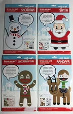 4 S*E*I Gingerbread Reindeer Santa Snowman Iron On Flocked Transfers Christmas