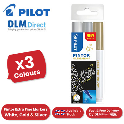 Pilot Pintor extrafeine Lackmarker - weiß, gold und silber - Geldbörse mit 3
