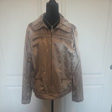 Chico's golden shiny look multi zip pockets long sleeve full zipper jacket 2 , L