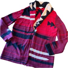 Pendleton Lodge Cardigan Sweater Red Aztec Southwestern Navajo Cotton EUC L