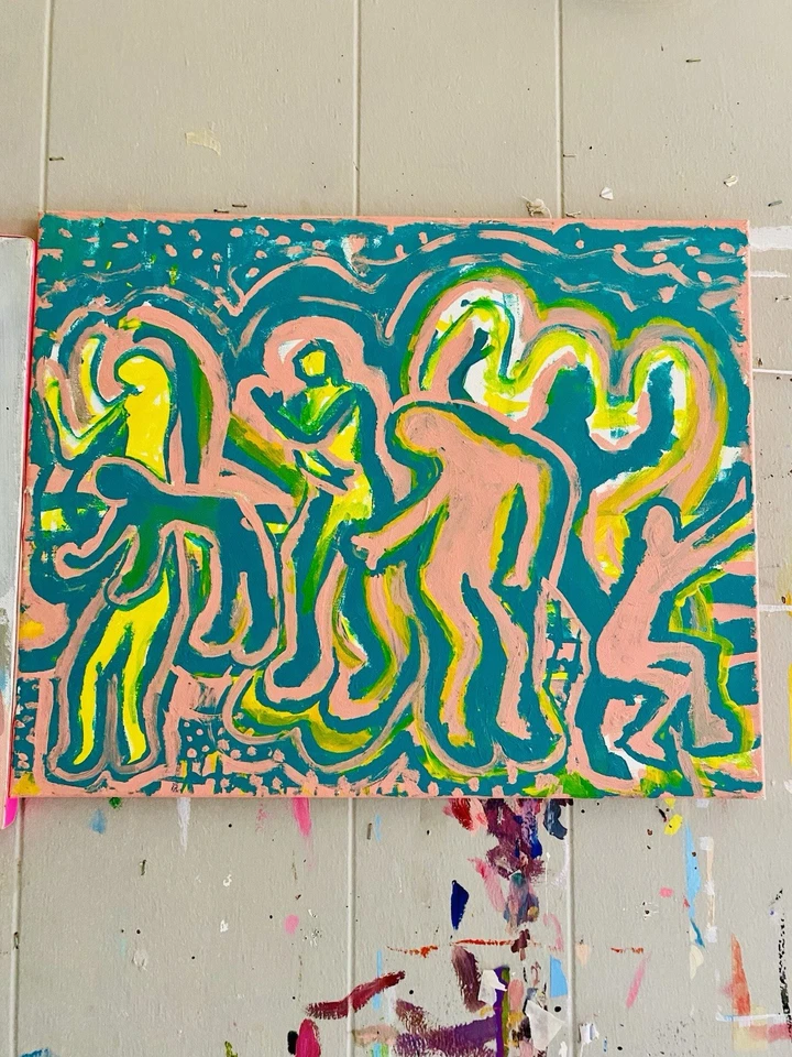 Juego de 2 pinturas de díptico PSEUDO Keith Haring Foto 4 de 4