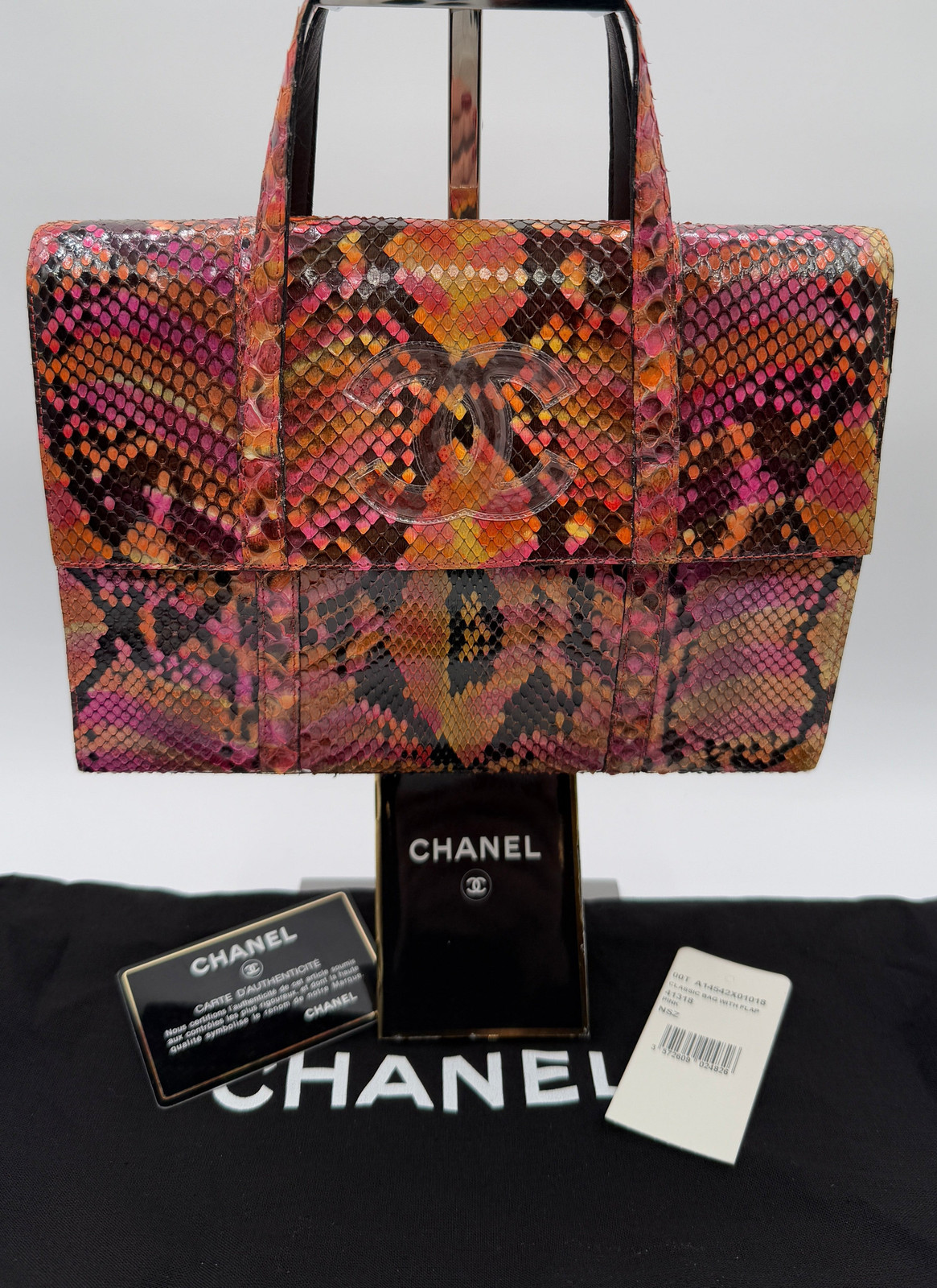 Chanel Multicolor Python Mini CC Flap Tote Silver… - image 1