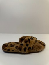 0858 Womens Cozy Furry, Leopard Slippers-EU-40, US-9 Womens