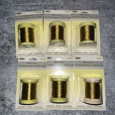 6 Lot Sullivans Gold Metallic Embroidery Thread 44 Yard Each