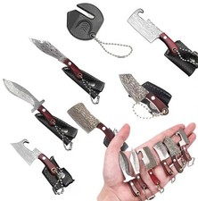 Damascus Pocket Set Mini Chef with Sheath, Tiny EDC Small Cleaver, Package Op...