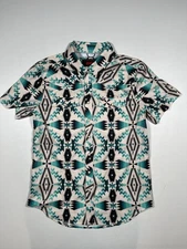 Rock & Roll Denim Shirt Mens Small Multicolor Aztec Western Snap Short Sleeve