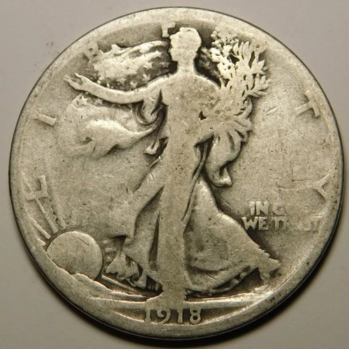1918 S Walking Liberty Half Dollar 90% Silver G - VG   "As Pictured-Not Cleaned"