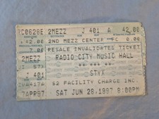 June 6-28-97 1997 STYX Ticket Stub Radio City Music Hall New York