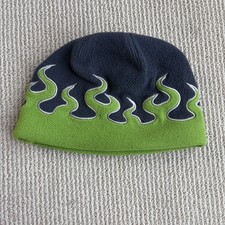 L.L. Bean Unisex Kids Size Small Flame Fleece Winter Beanie Hat Grey Lime Y2k