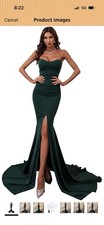 Dark Green Strapless Sleeveless Bridesmaid Dress with High Slit