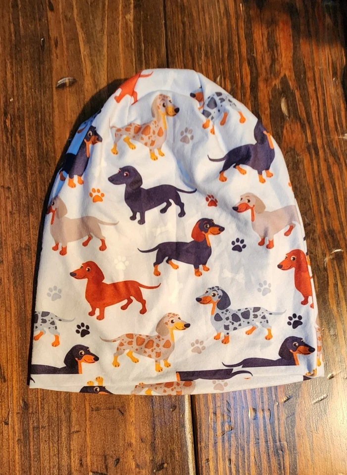 Gorro con estampado de perro Dachshund suave elástico gorra de invierno lindo diseño de pata de cachorro Foto 2 de 4