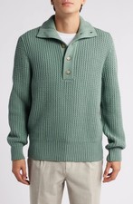Hugo Boss Men's Exmaimo Emaximo Half Button Virgin Wool Sweater Green Size L