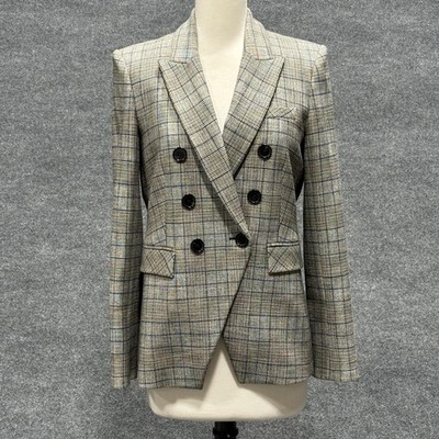 Veronica Beard Blazer Womens 8 Miller Dickey Gray Jacket Plaid Double Breasted
