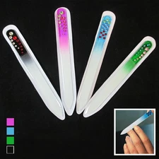 3X Etched Crystal Glass Manicure Nail File Art Set Design Fingernail Buffer Tool
