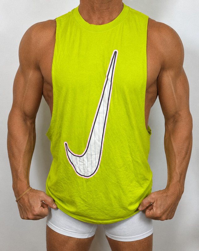mens - NIKE workout shirt - L - MUSCLE CUT OFF - PINSTRIPE SWOOSH Athletic Gear