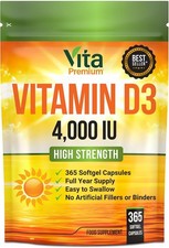 Vitamin D 4,000 IU Gel Capsules, High Strength Vitamin D3 Supplement, 365 Easy