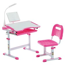 Diroan Kids Desk Chair Set Height Adjustable LED Light Pink