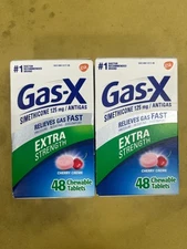 2 New Gas-X Extra Strength 125mg AntiGas - 48 Chewy Tablets Each Box Exp. 12/25