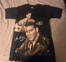 👾 Vintage 1996 DS Elvis Presley Army Uniform Guitar Black T-Shirt Sz Large 