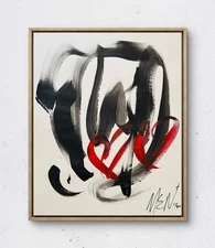 Maria Art BLACK RED 2 HEART 14x17 MIXED MEDIA PAPER Abstract Contemporary Decor