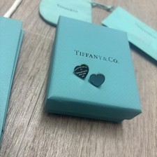 Return To Tiffany & Co. 925 Sterling Silver Heart Earrings with Tiffany Blue