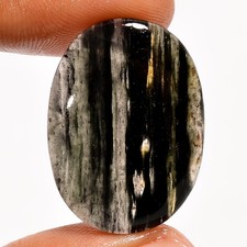 20,5 ct natürlicher schwarzer Punktquarz loser Edelstein ovale Form Cabochon ...