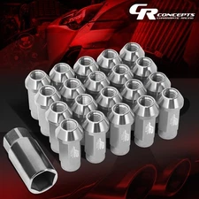 J2 M12X1.5 7075 ALUMINUM 25MM OD/50MM 20PCS OPEN END LUG NUTS SET+ADAPTER SILVER