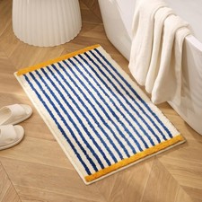 Bathroom Rugs Mat Extra Soft Absorbent Plush Fluffy Blue White 32x20 Inch