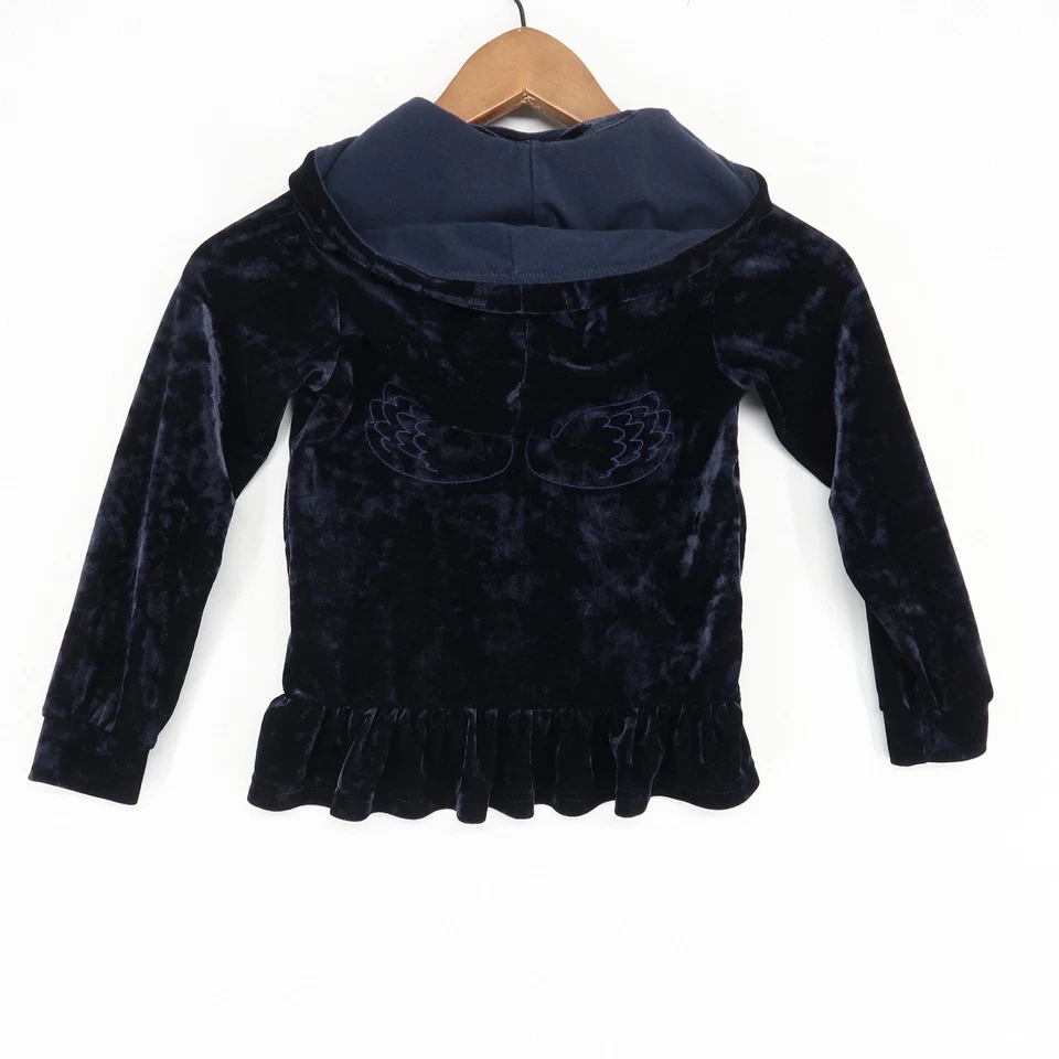 Sudadera con Capucha de Terciopelo Polarn O. Pyret Cisnes Azul Marino Volantes Niñas Talla 4-6 Foto 2 de 4