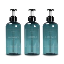 Shampoo Bottles with Pump 3Pcs 16.9oz Blue Clear Empty and Conditioner Dispenser