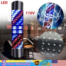 Barber Pole LED Light 3 Color Stripes Rotating Hair Salon Shop Sign w/ Handwheel