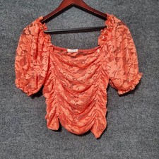 Sheer Floral Babydoll Coquette Fairy Orange Summer Top XL Romantic Feminine Y2K